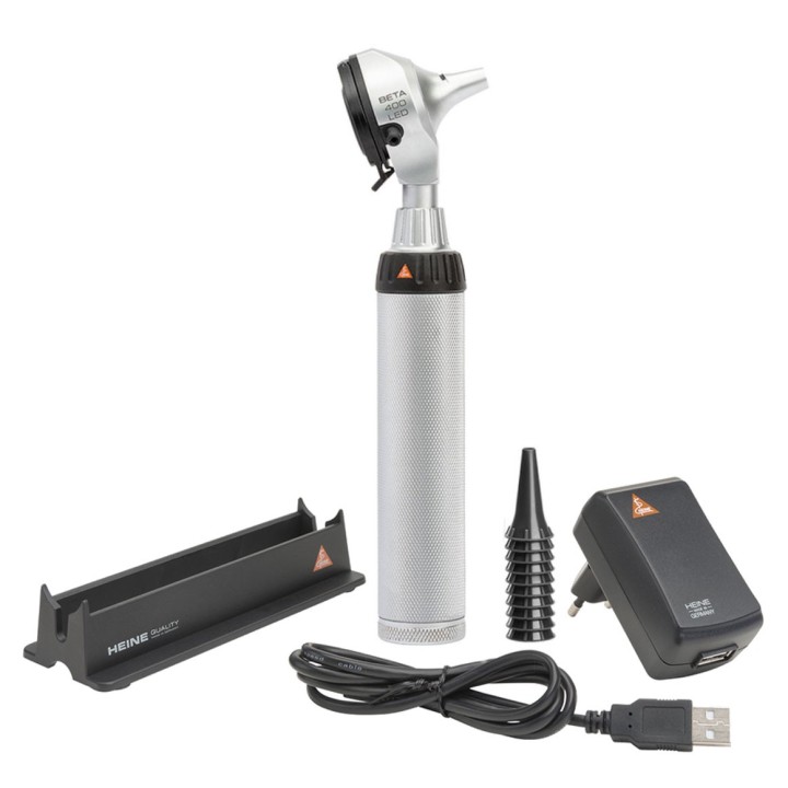 Otoscopio HEINE BETA 400 LED con mango recargable en estuche